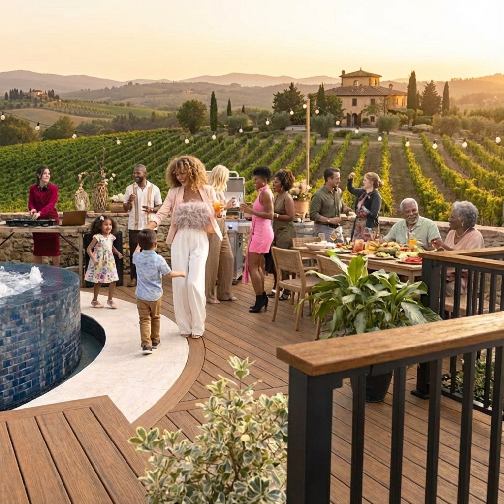 Family gathering on a beautiful Sky Woodworks deck